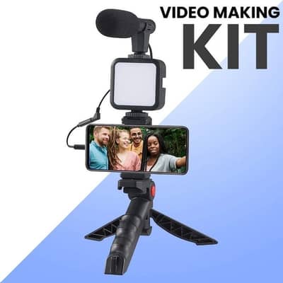 Vlogging Kit for Mobile & DSLR | Tripod + Mic + 360° LED Light