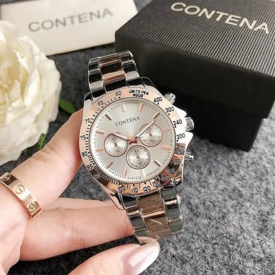 Men’s Luxury Chronograph Watch – Stainless Steel Bracelet & Black Dial