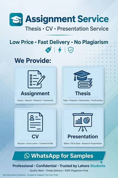 Assignment, Thesis, CV & Presentation Service - Lahore