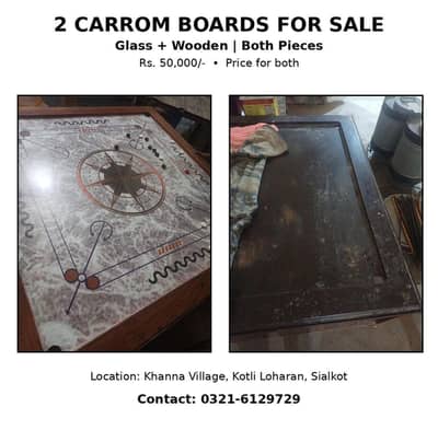 2 Carrom Boards For Sale – Glass & Wooden