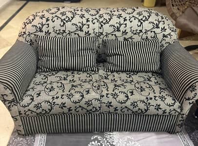 6-Seater Sofa Set - Grey & Black Damask Print, Excellent Condition
