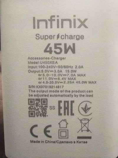 Infinix 45watt charger