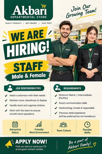 Staff Job For Departmental Store