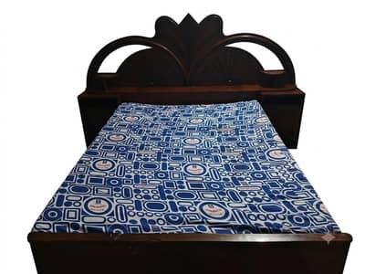 Vintage Hand-Carved Wooden Wall Unit & Double Bed Set (Teak Wood)
