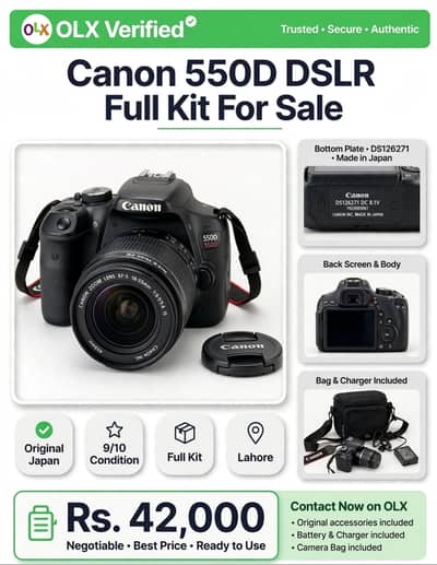 Canon EOS 550D DSLR - Made in Japan - Original Body - Urgent Sale
