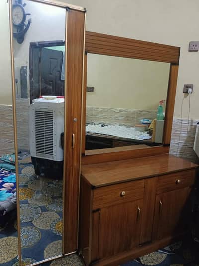 Wooden Dressing Table with Full-Length Mirror & Back Wardrobe Storage