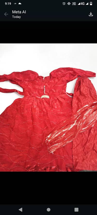 Red Shiny Frock 3 Piece - Medium Size - 1 Time Used - Multan