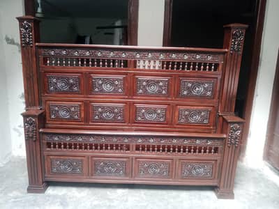 Sheesham Wood Gujarati Design Double Bed | Used Bed
