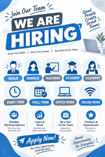 we are hiring male and female staff !