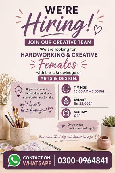 Female staff required with basic art and craft knowledge