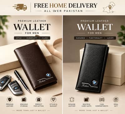 BMW Premium Long Leather Wallet | 10 Card Slots | Black & Brown | Fre