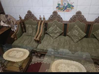 5 seater sofa set with glass tables