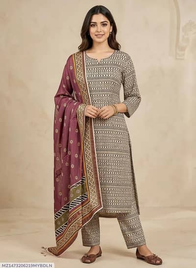 Stylish 3 PCS Women Unstitched Digital Printed Suit