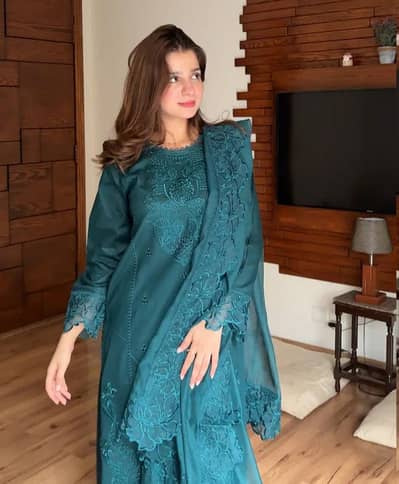 Stunning 3 PCs woman's stitched Embroidered Suit