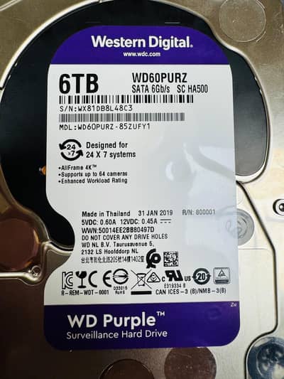 WD Purple 6TB Surveillance Hard Drive WD60PURZ