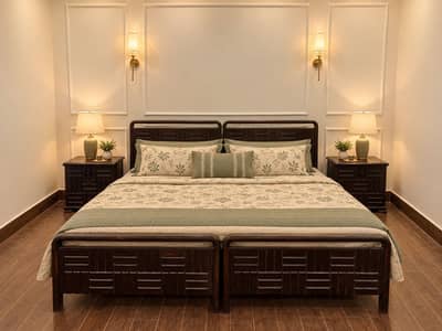 Original Walnut Wood Bed Set-