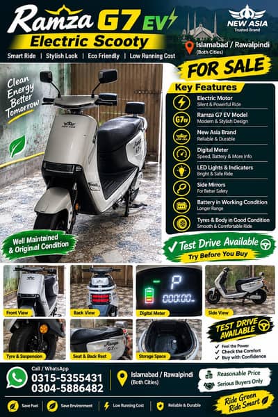 Ramza G7 EV Electric Scooty For Sale | New Asia | Islamabad/Rawalpindi