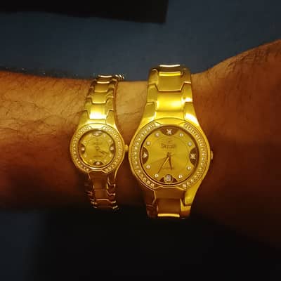 Original Swistar 23K Gold Plated Couple Watch Set