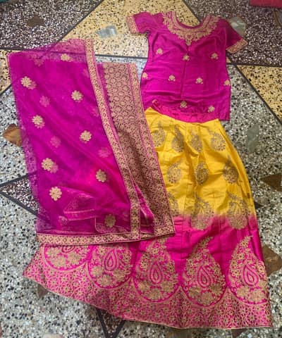 Mehndi Lehnga . Pink And Yellow Combo