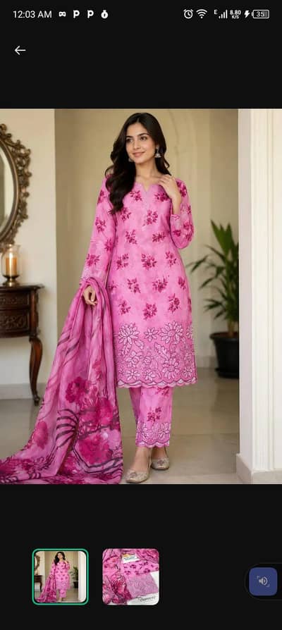 Gorgeous Pink Chikankari & Floral Lawn Suit with Chiffon Dupatta
