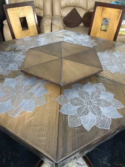 6 Seater Wooden Dining Table Set with Rotating Lazy Susan