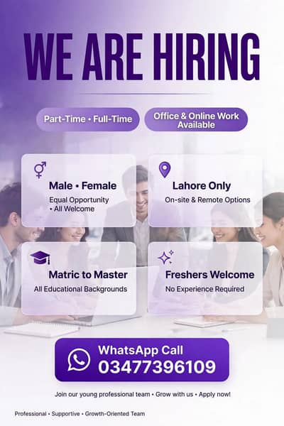 WE ARE HIRING MALE AND FEMALE STAFF FOR PART TIME AND OFFICE WORK