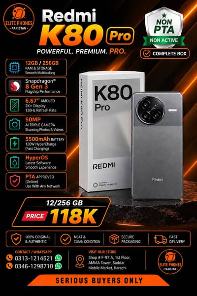 Redmi K80 Pro 12/256GB | non PTA non active | complete box | 118K