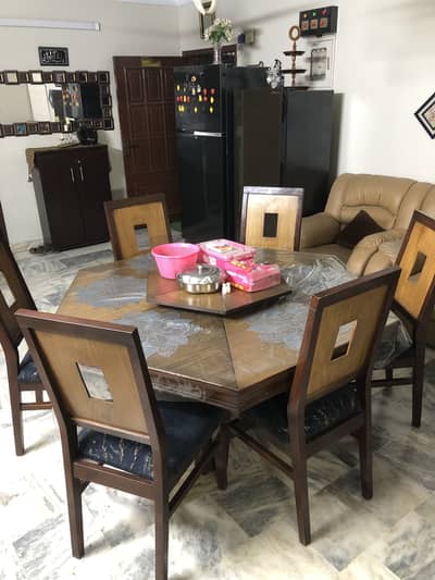 6 Seater Wooden Dining Table Set with Rotating Lazy Susan