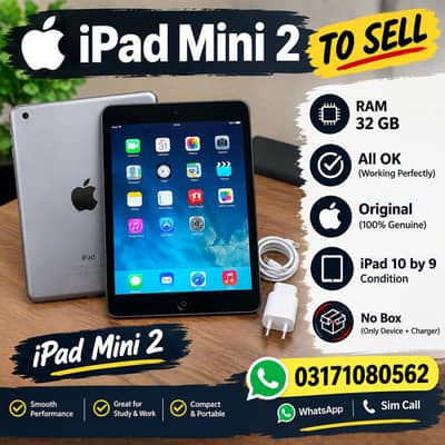 iPad Mini 2 32GB Silver – 10/9 Condition – All OK