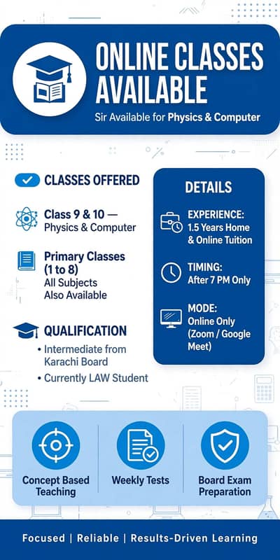 Online Teacher available for specially class 9 and 10 (physics and )