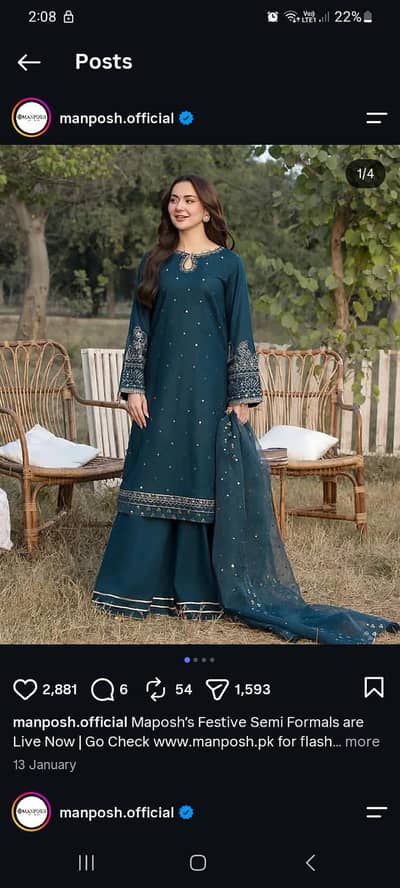 Embroidered 3 piece dress