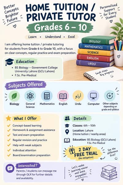 PRIVATE TUTOR – GRADES 6–10