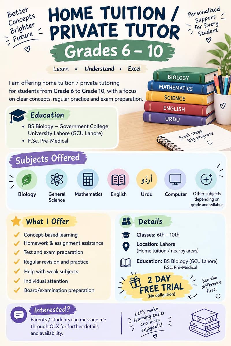 PRIVATE TUTOR – GRADES 6–10 0