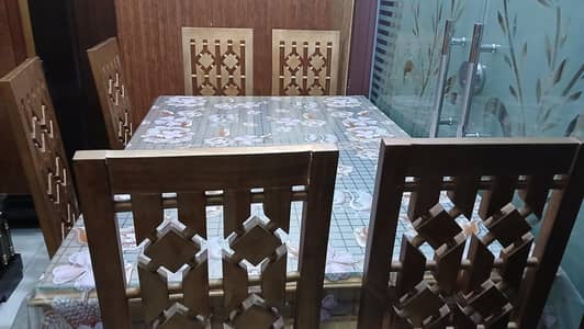 Pure wood dining table with six chairs