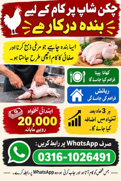 Chiken shop ky lyee bnda chahiye