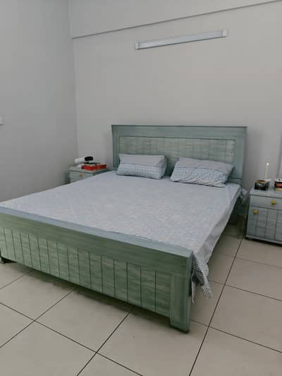 New Sky Blue King sized Bed + Side table and Durafoam mattress