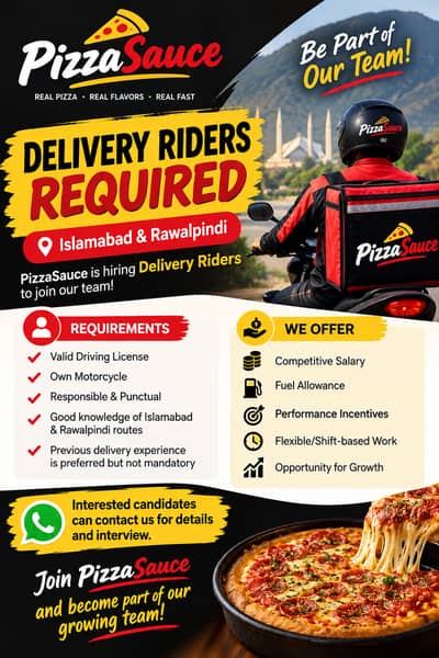  DELIVERY RIDERS REQUIRED — PIZZASAUCE 