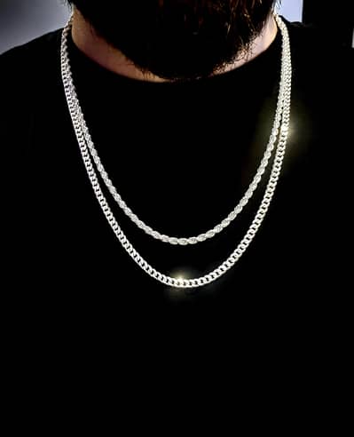 925 silver diamond cut rope chain made in italy