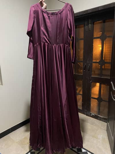 This beautiful burgundy color long maxi with back tail is up for sale