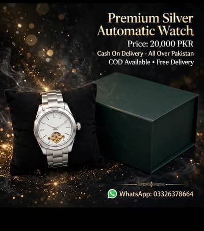 premium silver Automatic watch - Open Heart Dial With box