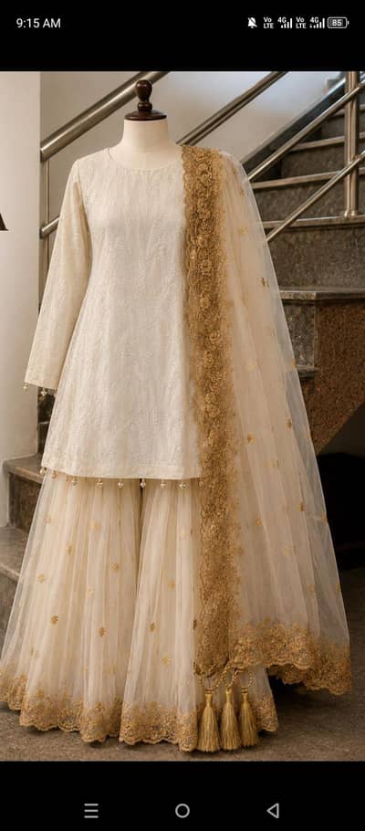 white sharara suit 3 piece