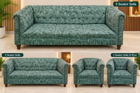5 Seater Sofa Set | 3 Seater + 2 Single Seater Sofas | Luxury Sofa Set