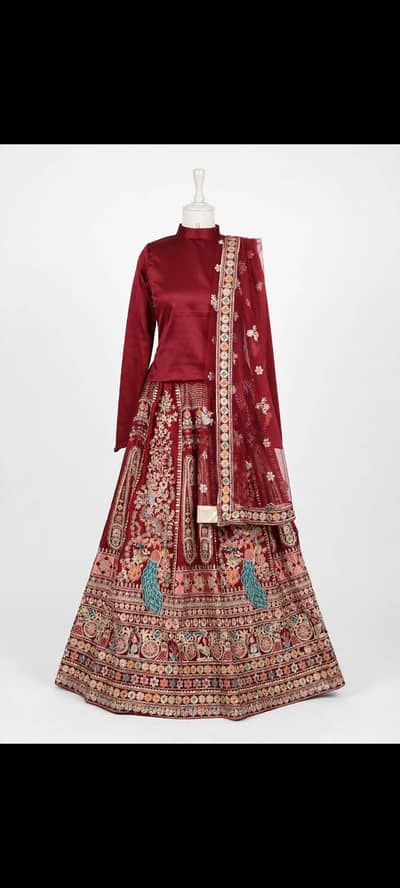 Maroon Bridal Lehenga with Heavy Peacock Embroidery - 3 Piece