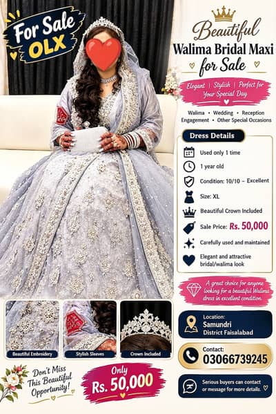 Walima Bridal Maxi | 1 Time Used | 10/10 Condition | XL | Crown Includ