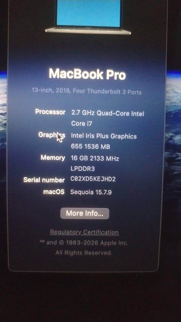 Macbook pro 2018 model i7 4