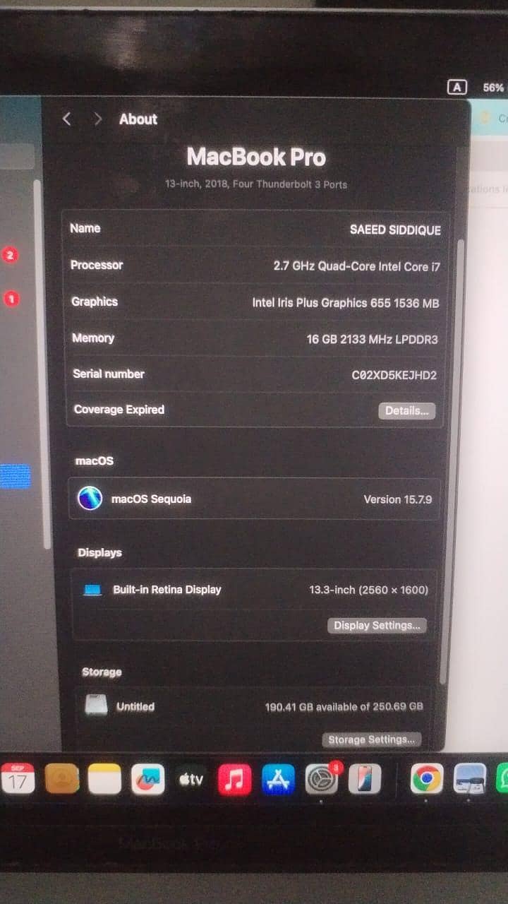 Macbook pro 2018 model i7 5
