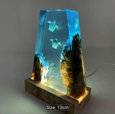Handcrafted Underwater Sea Turtle & Diver Epoxy Resin LED