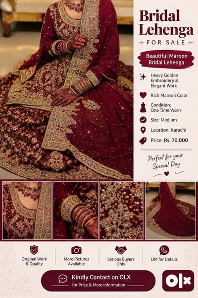 Bridal Lehenga for Sale – One Time Worn | Medium Size | Rs. 70,000