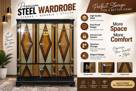 Premium Steel Wardrobe | 3 Door Almirah | Stylish & Spacious Storage/