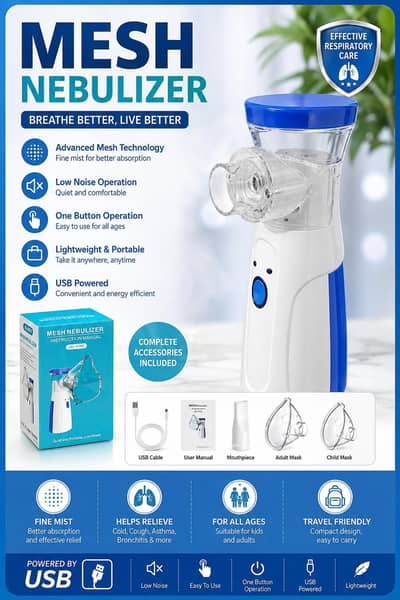 Portable Mesh Nebulizer | USB Rechargeable | Low Noise | Adult & Kids